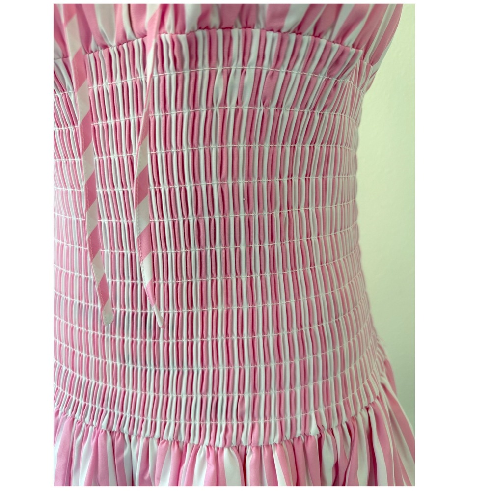 Gianni Bini Pink White Striped Smocked Bubble Hem Mini Dress Coquette Barbiecore - Picture 13 of 15